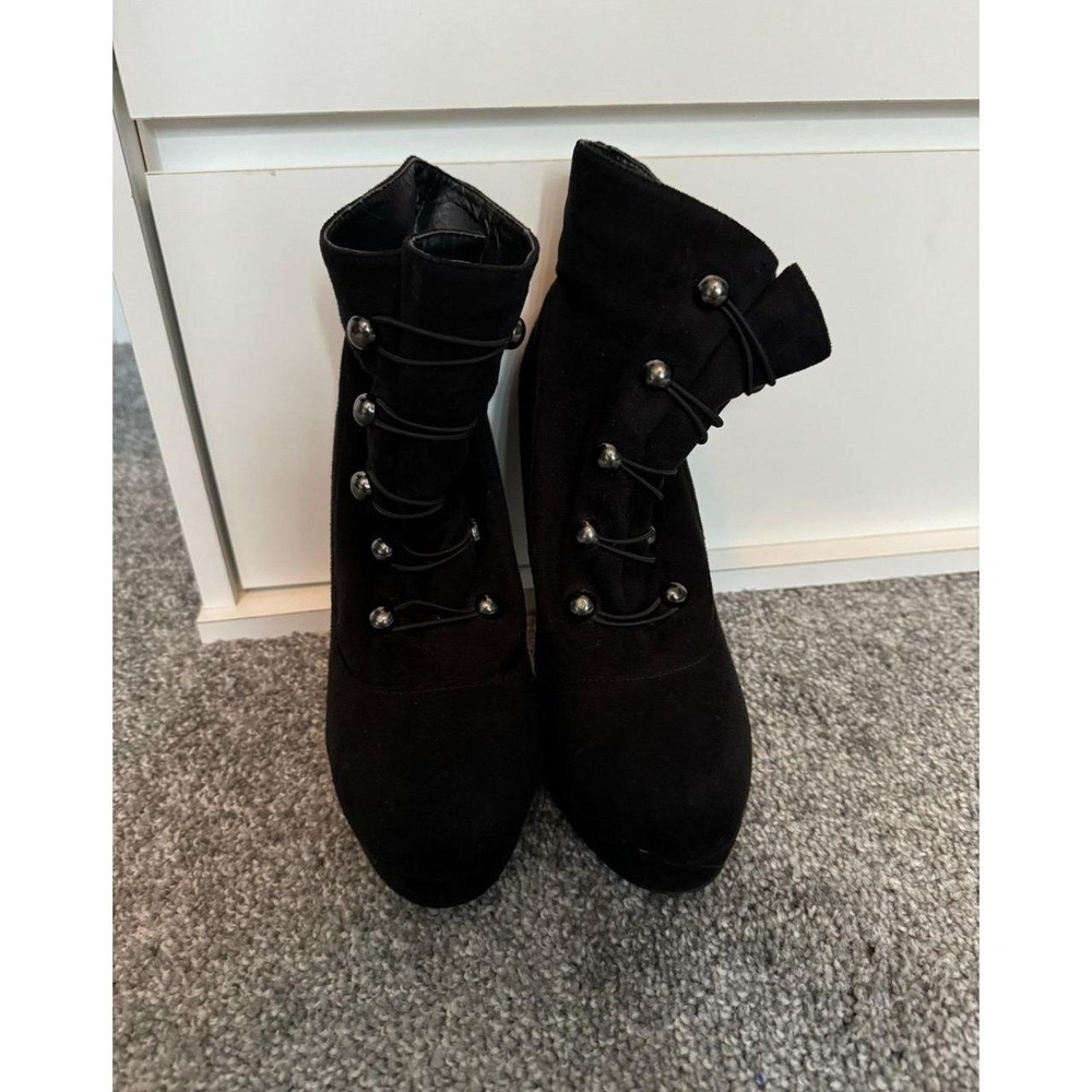 Black Suede Platform Stiletto Ankle Boots Silver Stud Detail Womens 7